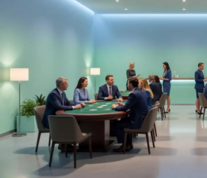 Firmowy wieczór tematyczny casino night z pastelową scenografią