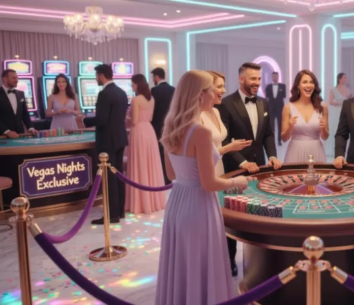 Casino party w stylu Las Vegas z pastelowym oświetleniem i eleganckimi prowadzącymi