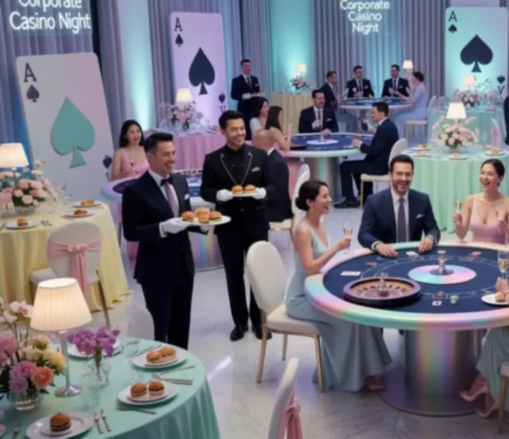 Stylizowany event casino party w pastelowych kolorach