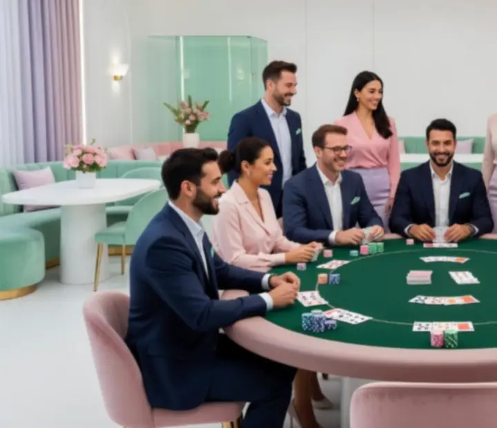 Stół pokerowy podczas eleganckiego wieczoru integracyjnego w stylu casino